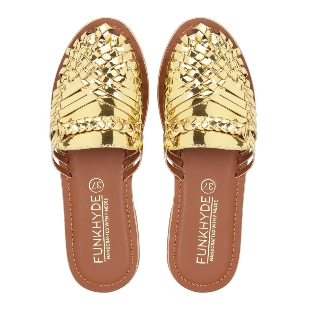 Amurra Gold Huarache Mules - Funkhyde India