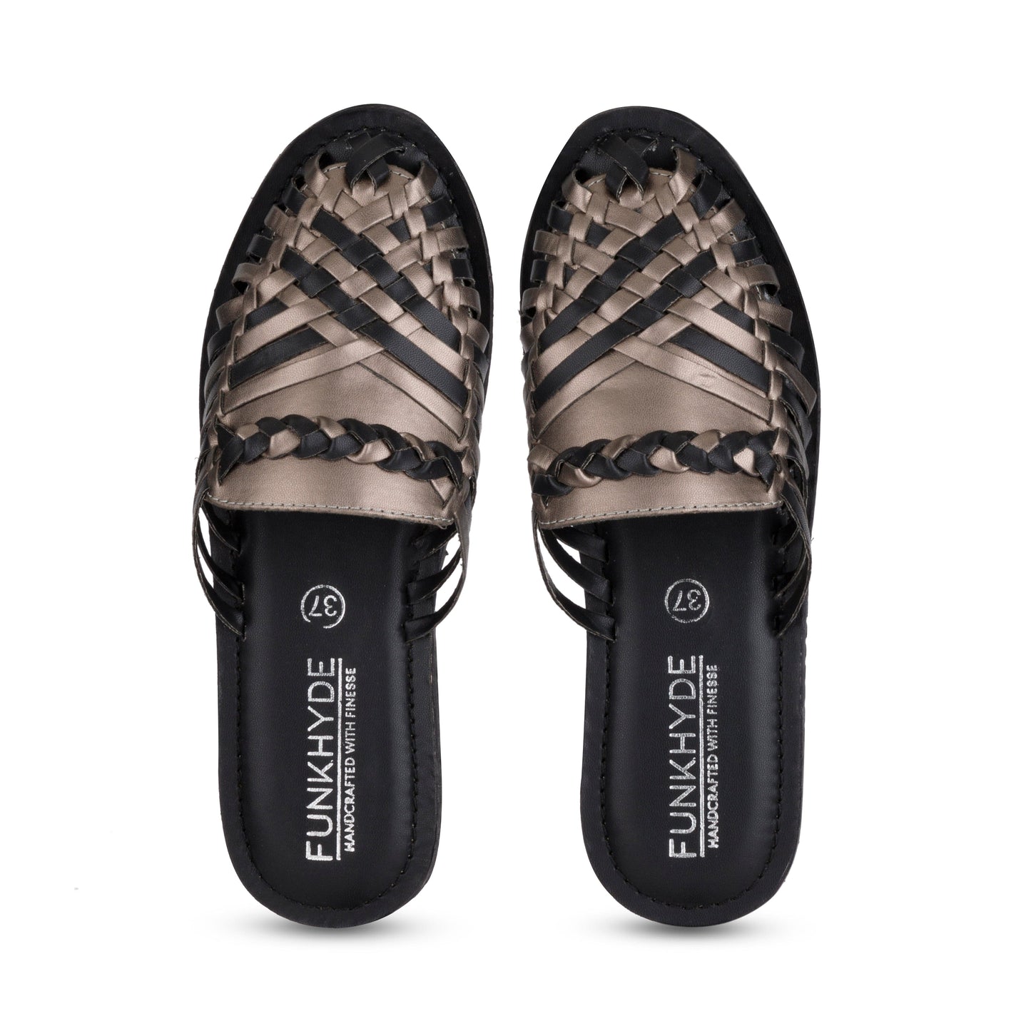 Hamurra Black Gunmetal Heeled Huarache Mules - 2" Heels - Funkhyde India
