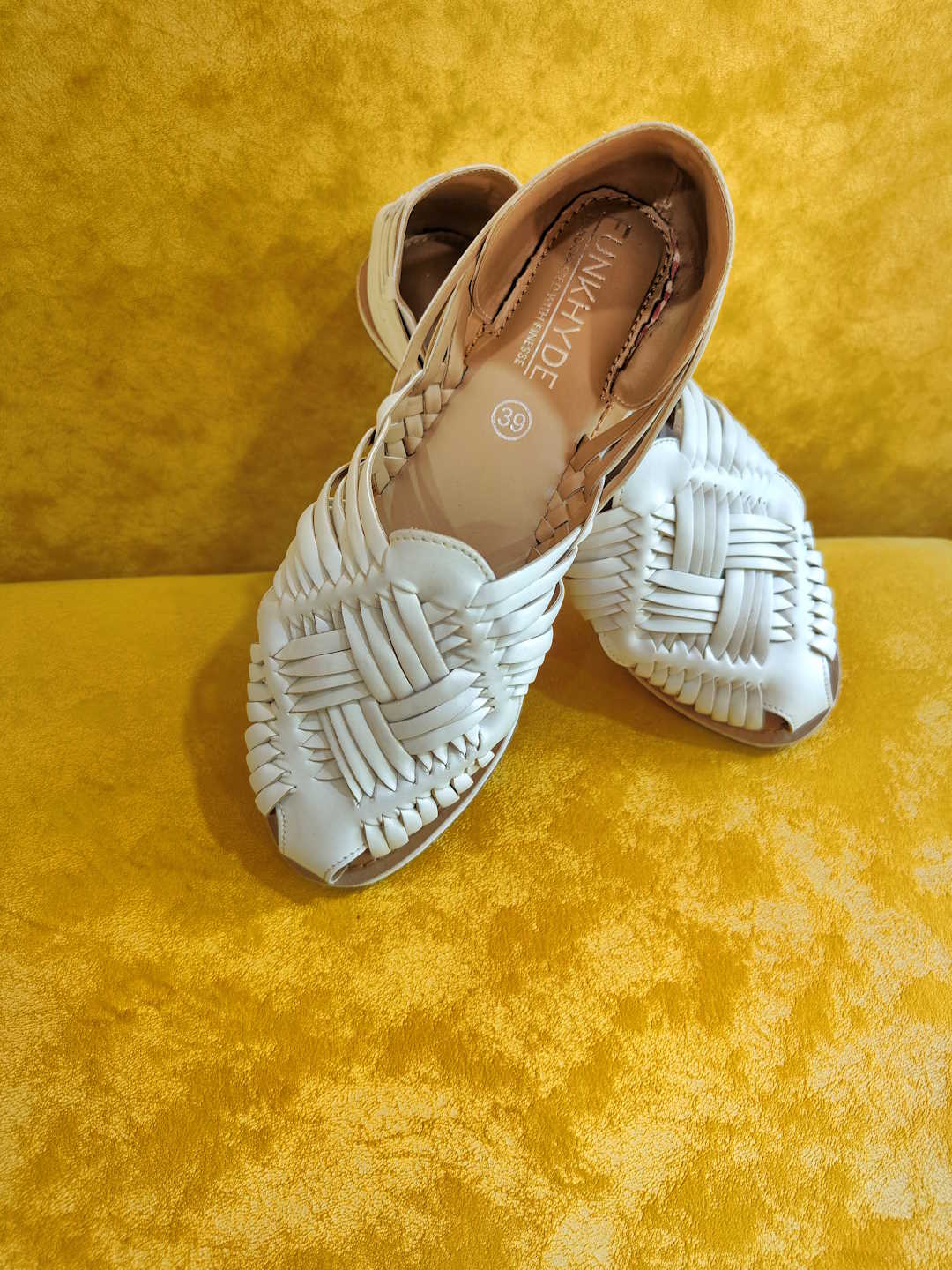 Low Heel Huarache Sandals With Heels Haora White