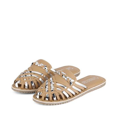 Amurra Beige Silver Huarache Mules - Funkhyde India