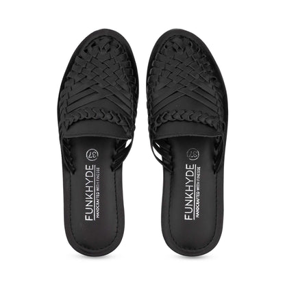 Amurra Black Huarache Mules - Funkhyde India