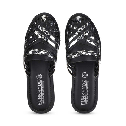 Amurra Black Silver Huarache Mules - Funkhyde India