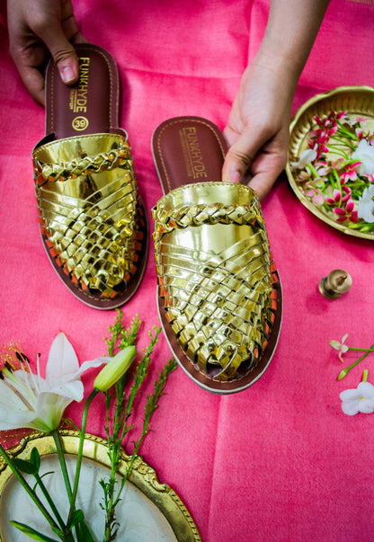 Amurra Gold Huarache Mules - Funkhyde India