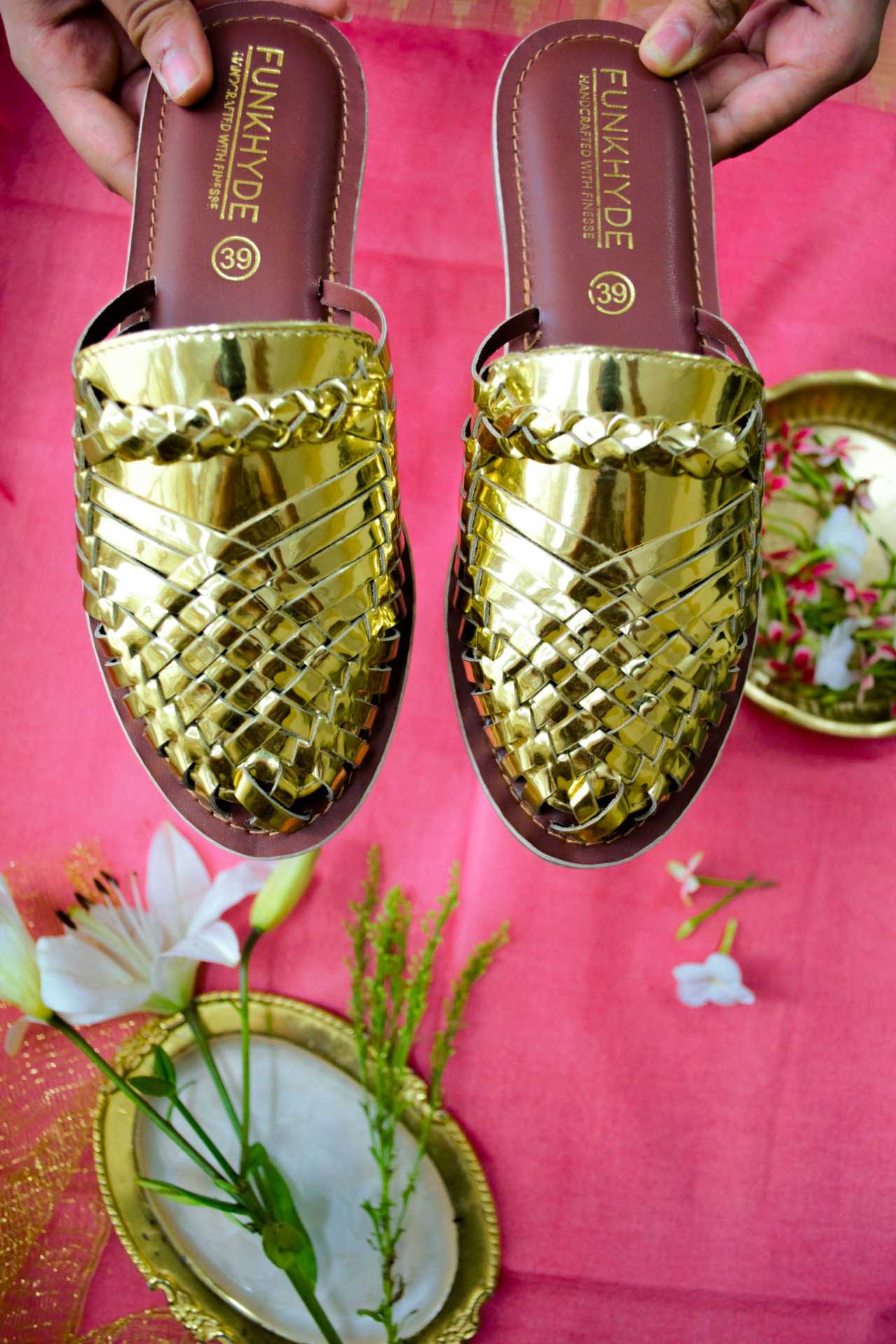 Amurra Gold Huarache Mules - Funkhyde India