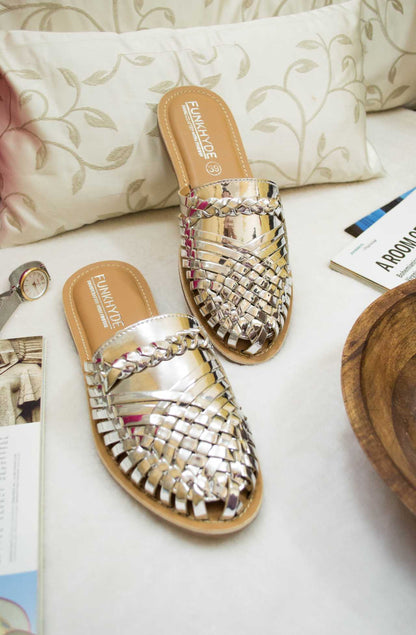 Amurra Silver Huarache Mules - Funkhyde India