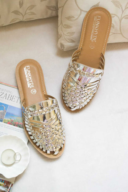 Amurra Silver Huarache Mules - Funkhyde India