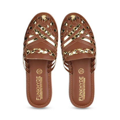 Amurra Tan Gold Huarache Mules - Funkhyde India