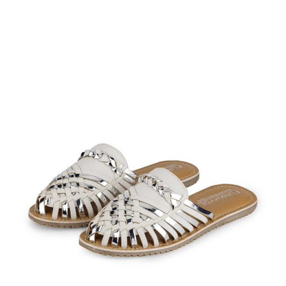 Amurra White Silver Huarache Mules - Funkhyde India