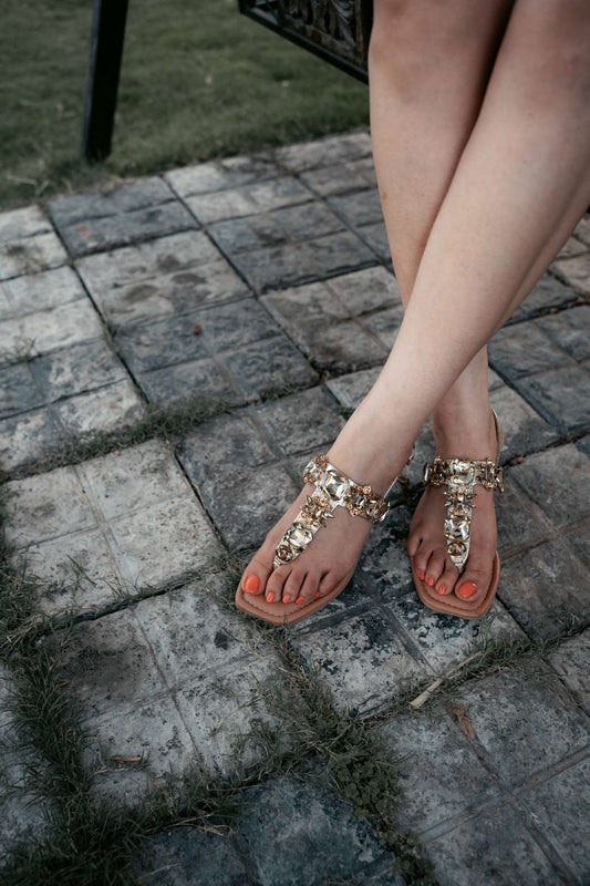 DREAM Flats - Gold Embellished Sandals