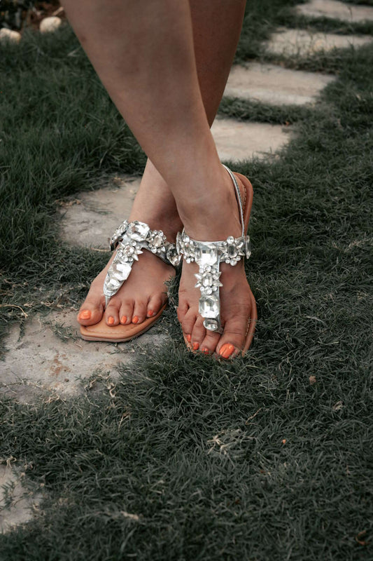 DREAM Flats - Silver Embellished Sandals