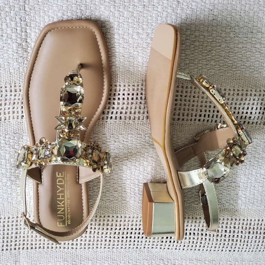 DREAM Gold Embellished Sandals - 1.5" Heels