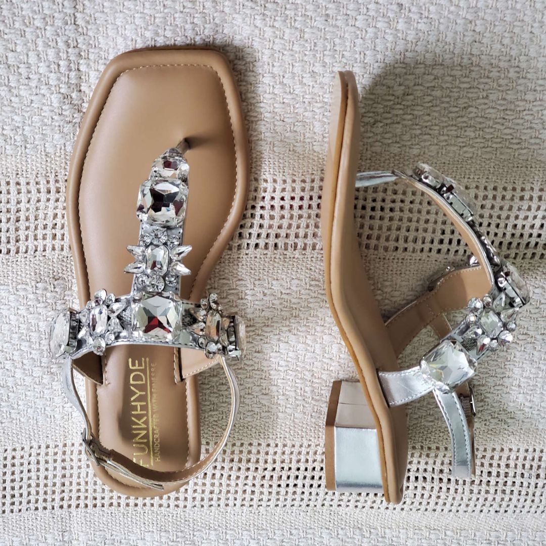 DREAM Silver Embellished Sandals - 1.5" Heels