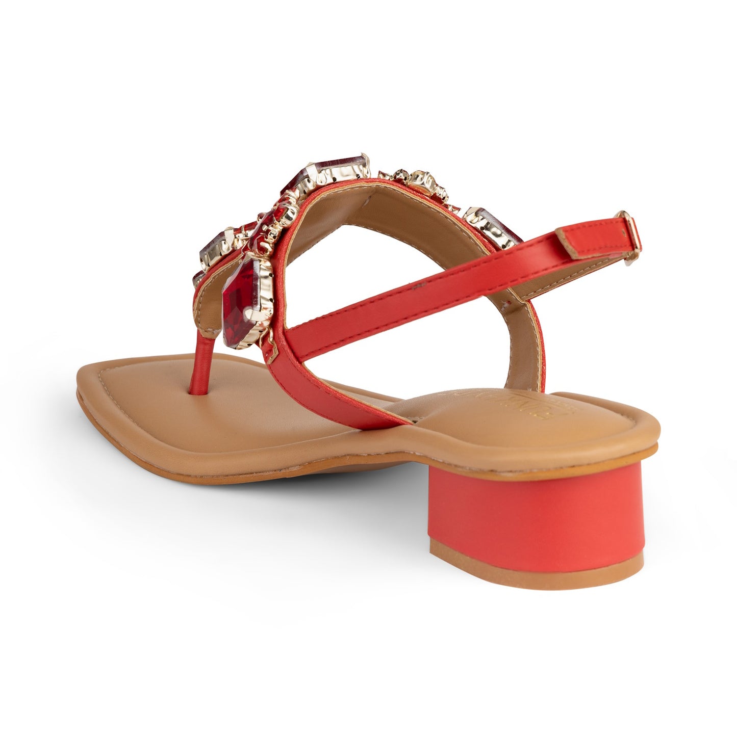 DREAM Red Embellished Sandals - 1.5" Heels