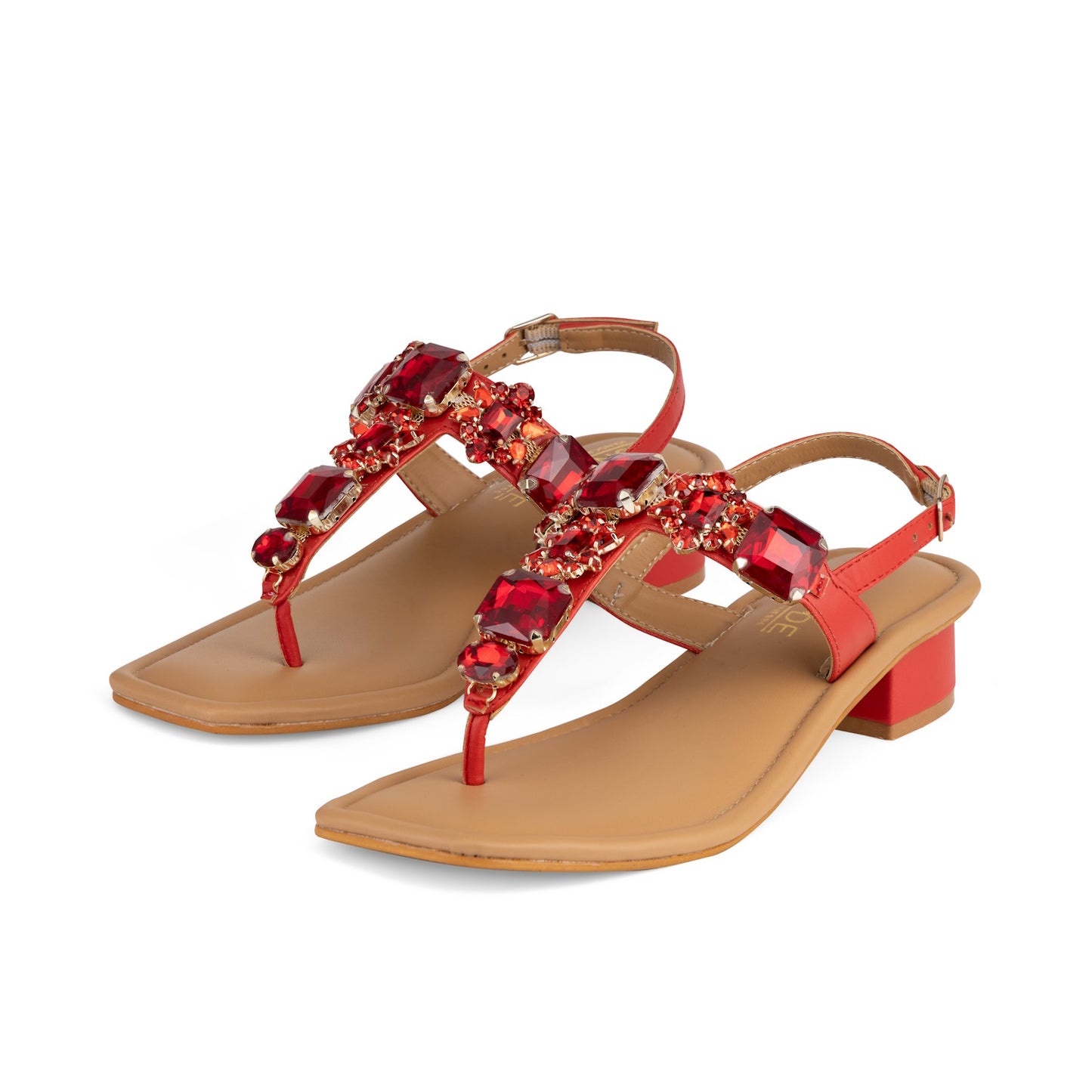 DREAM Red Embellished Sandals - 1.5" Heels