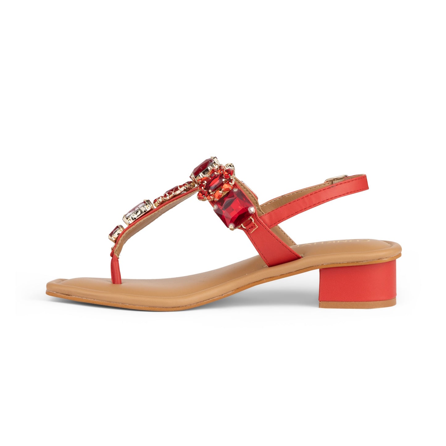 DREAM Red Embellished Sandals - 1.5" Heels