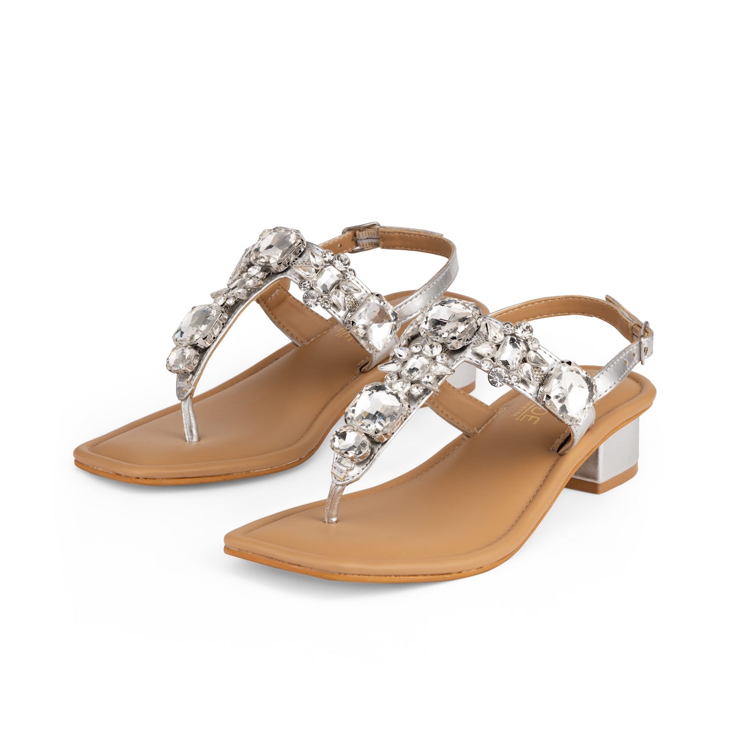 DREAM Silver Embellished Sandals - 1.5" Heels