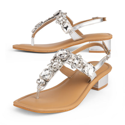 DREAM Silver Embellished Sandals - 1.5" Heels