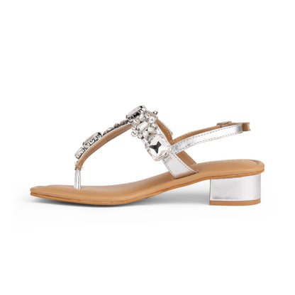 DREAM Silver Embellished Sandals - 1.5" Heels