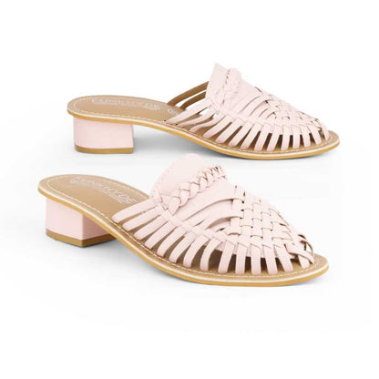 Samurra Baby Pink Heeled Huarache Mules - 1.5" Heels - Funkhyde India