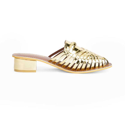 Samurra Gold Heeled Huarache Mules - 1.5" Heels - Funkhyde India