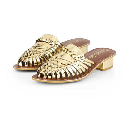 Samurra Gold Heeled Huarache Mules - 1.5" Heels - Funkhyde India