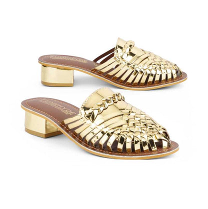 Samurra Gold Heeled Huarache Mules - 1.5" Heels - Funkhyde India