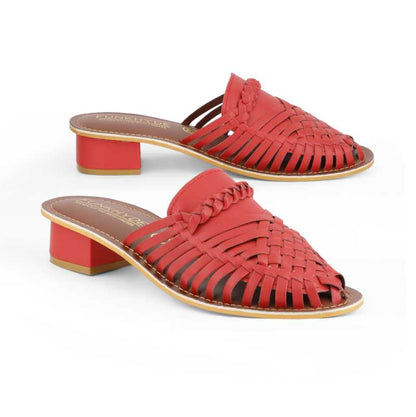 Samurra Red Heeled Huarache Mules - 1.5" Heels - Funkhyde India