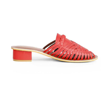 Samurra Red Heeled Huarache Mules - 1.5" Heels - Funkhyde India