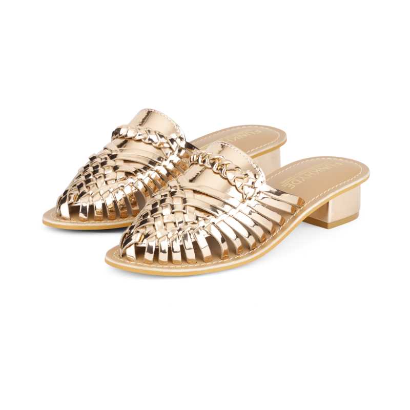 Samurra Rose Gold Heeled Huarache Mules - 1.5" Heels - Funkhyde India