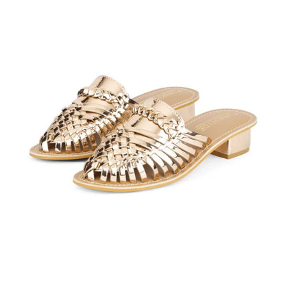 Samurra Rose Gold Heeled Huarache Mules - 1.5" Heels - Funkhyde India